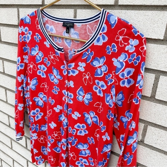 Talbots Butterfly Charming Cardigan Red White Blue - Picture 3 of 8
